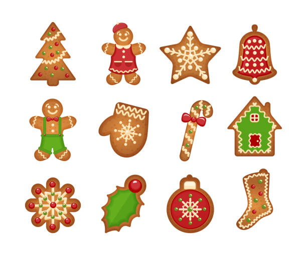weihnachten lebkuchen cookies - lebkuchen stock-grafiken, -clipart, -cartoons und -symbole
