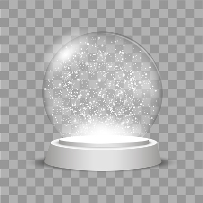Christmas Globe with falling snow on transparent background. Vector