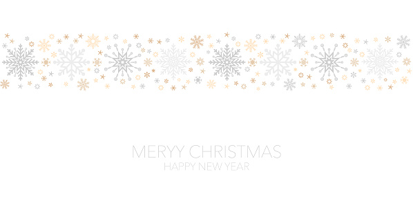 Seamless snowflake border, Christmas design for greeting card. Vector illustration, Merry Xmas snow flake header or banner, wallpaper or backdrop decor