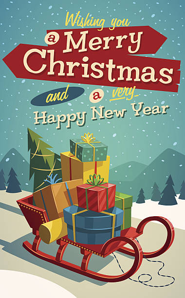 크리스마스 축하글 카드 - 썰매 여가장비 stock illustrations