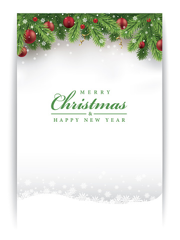 Christmas greeting card with decorations and snowflakes