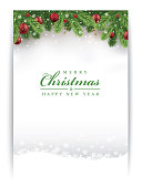 istock Christmas greeting card with decorations and snowflakes 1344254585