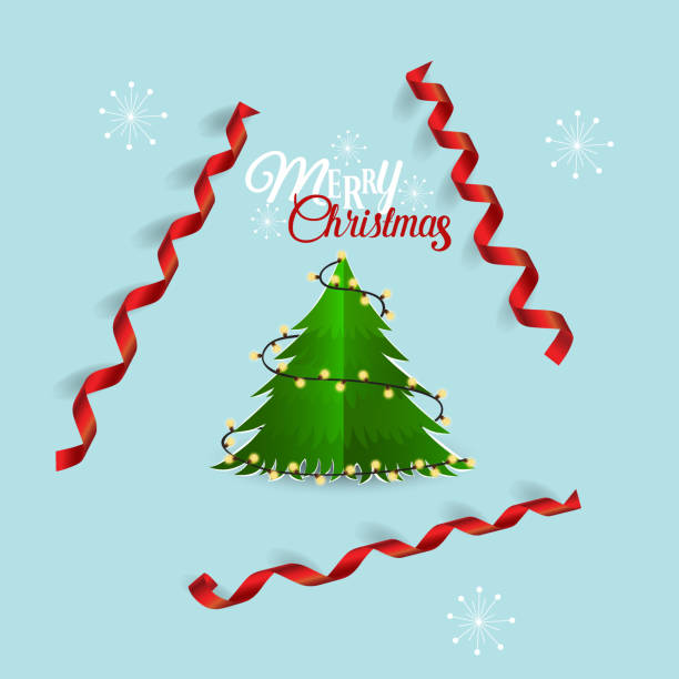 Christmas Greeting Card with Merry Christmas lettering and Christmas tree, vector illustration vector art illustration