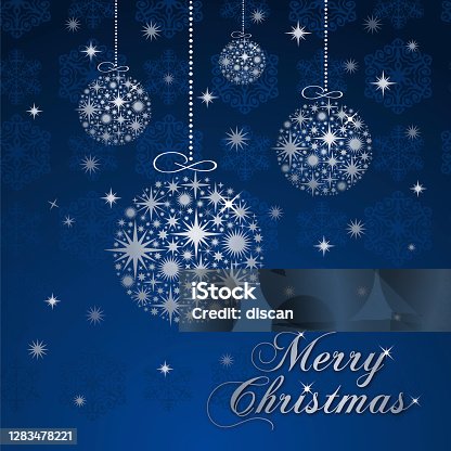 istock Christmas greeting card with silver balls. 1283478221