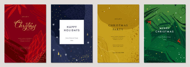 Christmas Greeting Cards and Templates_17 Merry Christmas and Bright Corporate Holiday cards. winter drawings stock illustrations