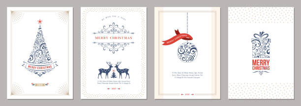 Christmas Greeting Cards_02 Merry Christmas and Happy Holidays cards set gift backgrounds stock illustrations