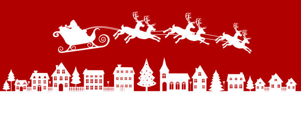 Christmas Greeting Santa is Coming christmas lights house stock illustrations