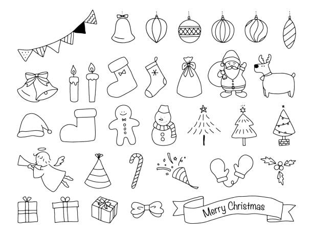 weihnachten handschriftliche serdiel-illustrationsmaterial - nikolaus stiefel stock-grafiken, -clipart, -cartoons und -symbole