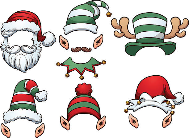 Christmas hats Cartoon Christmas hats. Vector clip art illustration with simple gradients. Each on a separate layer. elf stock illustrations