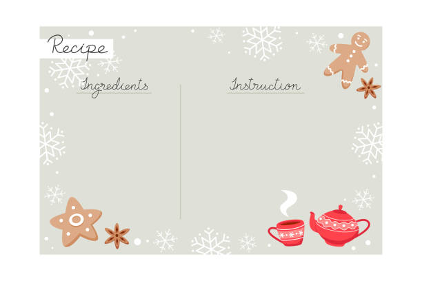bildbanksillustrationer, clip art samt tecknat material och ikoner med julsemester bakning recept mall med ingredienser och instruktioner kopiera utrymme - christmas baking