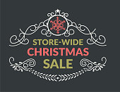 Holiday Christmas Label or badge. Flat colors, easy to edit. Retro green and red on a dark background.