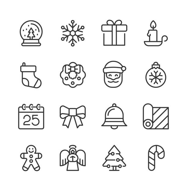 bildbanksillustrationer, clip art samt tecknat material och ikoner med julsemester ikoner — monoline-serien - christmas baking