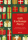 Christmas Holiday Party invitation with gift boxes. Stock illustration