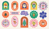 Collection of Christmas and New Year stickers with cute cartoon characters and holiday greetings. 
Editable vectors on layers.