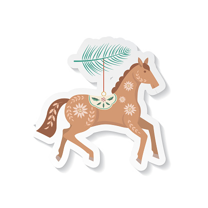Christmas Horse Folk Art Sticker Element