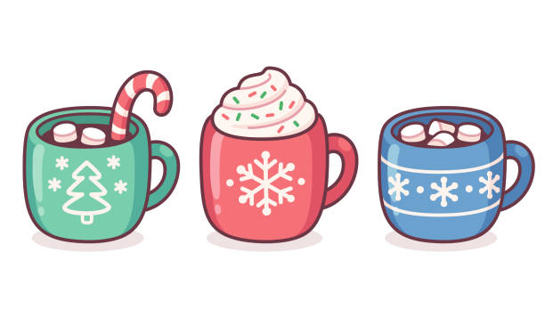 크리스마스 핫 드링크 컵 세트 - cocoa stock illustrations