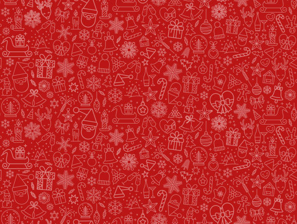 Christmas icons seamless pattern texture background including, snowflake,snowman, nut, gift box, reindeer,wood, sock and bells graphics  rudolph the red nosed reindeer stock illustrations