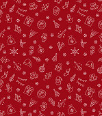 Christmas icons seamless pattern, xmas background, happy new year red background, merry christmas holiday pattern, eps 10