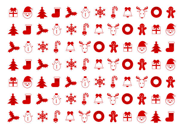 weihnachts-icons set - nikolaus stiefel stock-grafiken, -clipart, -cartoons und -symbole
