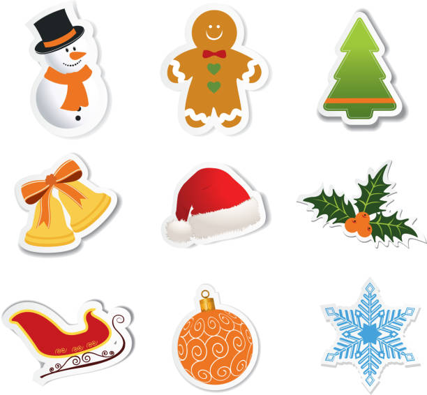 Christmas icons-stickers Christmas icons-stickers, vector illustration japanese lantern stock illustrations