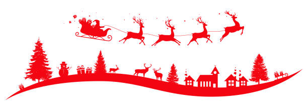 크리스마스 일러스트 - 썰매 동물을 이용한 교통 stock illustrations