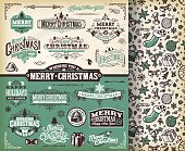A complete set of Christmas themed labels, badges and illustrations. A snowscape vector background is included. EPS 10 file, layered & grouped, with meshes and transparencies.
