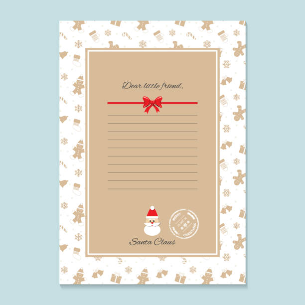ilustrações de stock, clip art, desenhos animados e ícones de christmas letter from santa claus template in golden trendy colors. layout in a4 size. pattern with gingerbread men and mittens added in swatches. - a letter to santa claus, christmas gifts