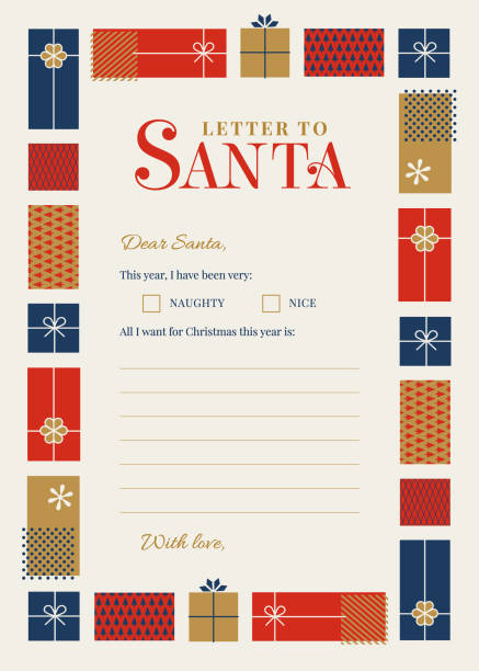 ilustrações de stock, clip art, desenhos animados e ícones de christmas letter to santa template. - a letter to santa claus, christmas gifts