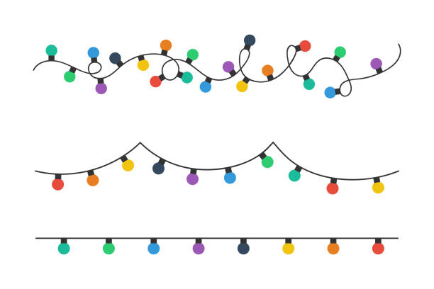크리스마스 전구입니다. 흰색 배경에 고립 된 다채로운 크리스마스 전구 전구. 색상 화환. 심플한 트렌디 한 플랫 디자인의 전구전구. 크리스마스 설명. 벡터 설명 - christmas lights stock illustrations