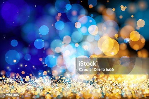 istock Christmas lights defocused background - Gold blue bokeh 1279611405