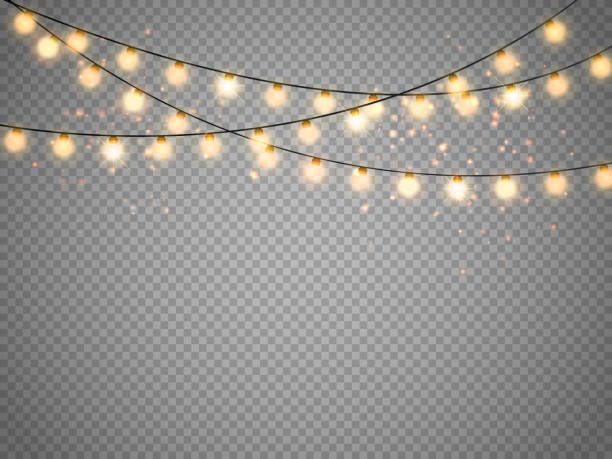 noel ışıkları üzerinde şeffaf arka plan izole. vektör xmas parlayan garland - christmas lights stock illustrations