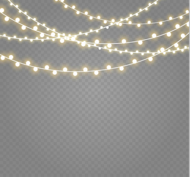 noel ışıkları üzerinde şeffaf arka plan izole. xmas parlayan garland. vektör çizim - christmas lights stock illustrations