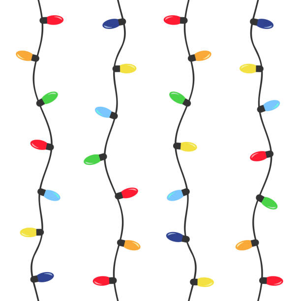 Christmas lights - seamless colorful pattern. New year background. Simple flat style design - isolated on white backround. Vector illustration. Christmas lights - seamless colorful pattern christmas lights stock illustrations