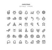 Set of christmas line vector icons. 42 line icons. Editable stroke.