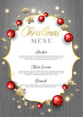 Decorative Christmas menu design on a wood texture