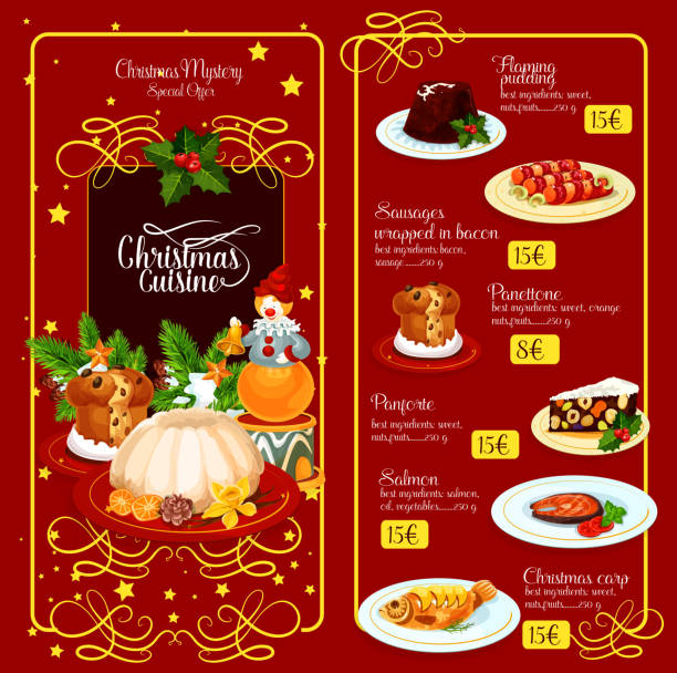bildbanksillustrationer, clip art samt tecknat material och ikoner med jul menyn mall för restaurang design - pork pine