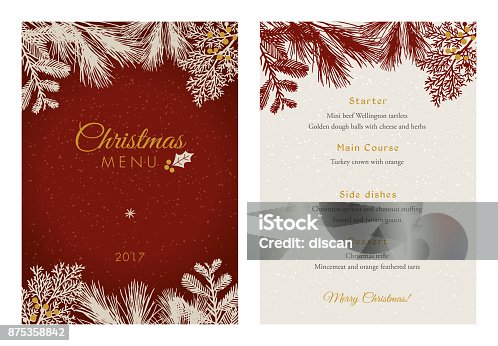 istock Christmas Menu with White Evergreen Silhouettes. 875358842