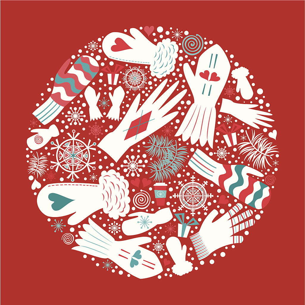 Christmas Mittens and Gloves. Christmas time. Design elements. Vector.