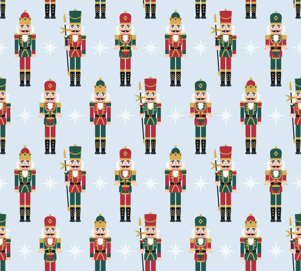 Christmas Nutcracker Figures - Seamless Pattern with Toy Soldier Doll Decorations This seamless Christmas Nutcracker background can be repeated both horizontally and vertically as many times as required. It's been designed with a limited colour palette, making it easy to colour and customise to suit your needs. The toy soldier figures are full of character and the EPS10 vector file can be scaled to any size without loss of quality. christmas music background stock illustrations