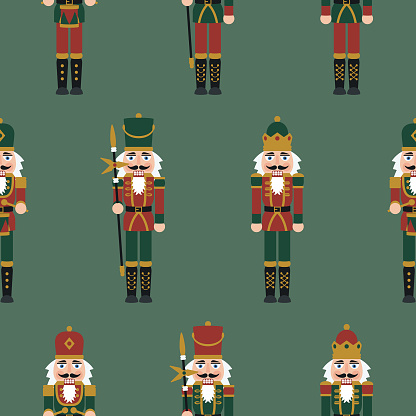 Christmas Nutcracker Figures - Seamless Pattern with Toy Soldier Doll Decorations