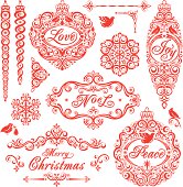 Ornate Lacy Style Christmas Ornaments decorated with birds, holly, berries, vines, and stars. Banners, snowflakes, decorative corners and rules. http://i483.photobucket.com/albums/rr191/pjdesigns/Christmas.jpg 