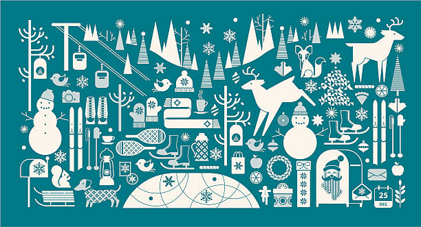 Christmas panoramic composition Christmas landscape. ZIP includes large JPG (CMYK) with transparent background candy silhouettes stock illustrations