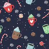 istock Christmas patern, coffee cups, cookies. Seamless pattern 1364017191