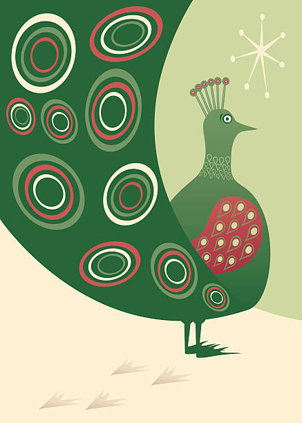 stockillustraties, clipart, cartoons en iconen met christmas peacock - peacock back
