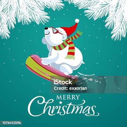 istock Christmas Polar Bear Snowboarding 1076453596