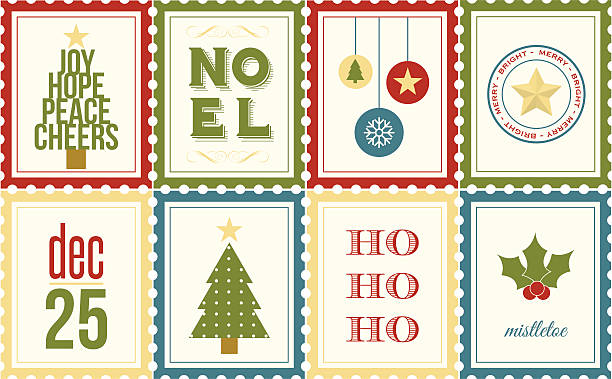 Christmas Postage Stamps vector art illustration