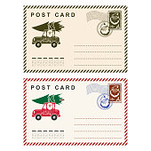Christmas Santa letter, postcard vector illustration.