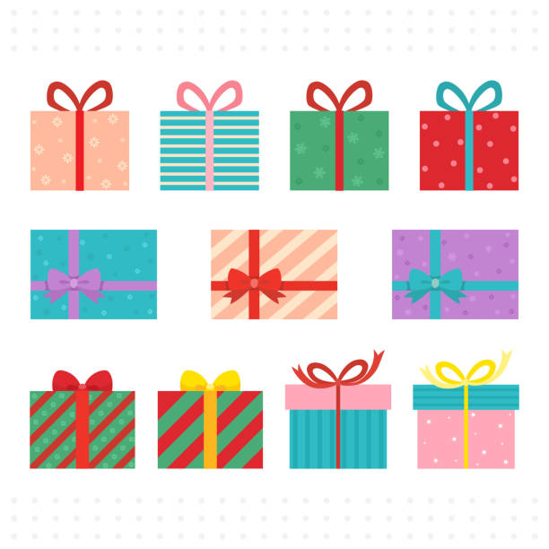 ilustraciones, imágenes clip art, dibujos animados e iconos de stock de caja de regalo presente de navidad - christmas presents