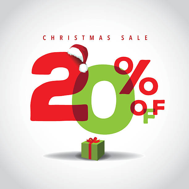 Christmas sale big bright overlapping design 20% off vector art illustration