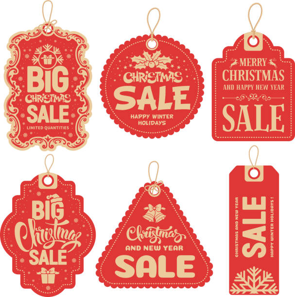 ilustraciones, imágenes clip art, dibujos animados e iconos de stock de etiquetas de navidad venta - christmas present